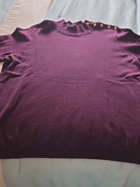Chaps Plum Knit Sweater with Gold Accent Buttons